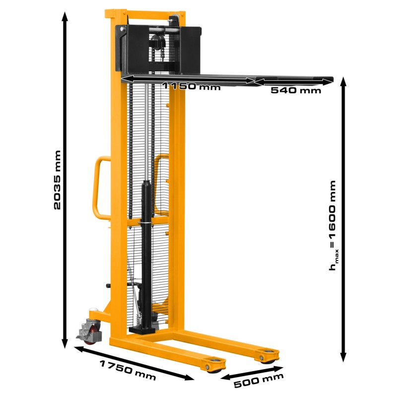 Gerbeur manuel charge 700kg - Hauteur levage 1600mm Dimensions Gerbeur manuel charge 700kg - Hauteur levage 1600mm Dimensions